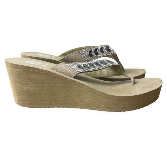 Yellow Box Belmac Leather Gem Sparkle Platform Wedge Sandals Sz 9 - Picture 2 of 9